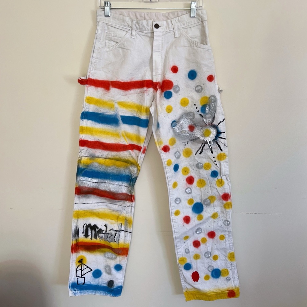 Dickies White Carpenter Pants with Custom Spray Painted Design Womens Size 29